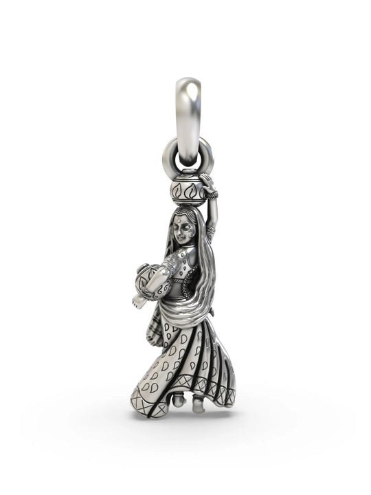 Goddess Radha with Matka Sterling Silver Pendant