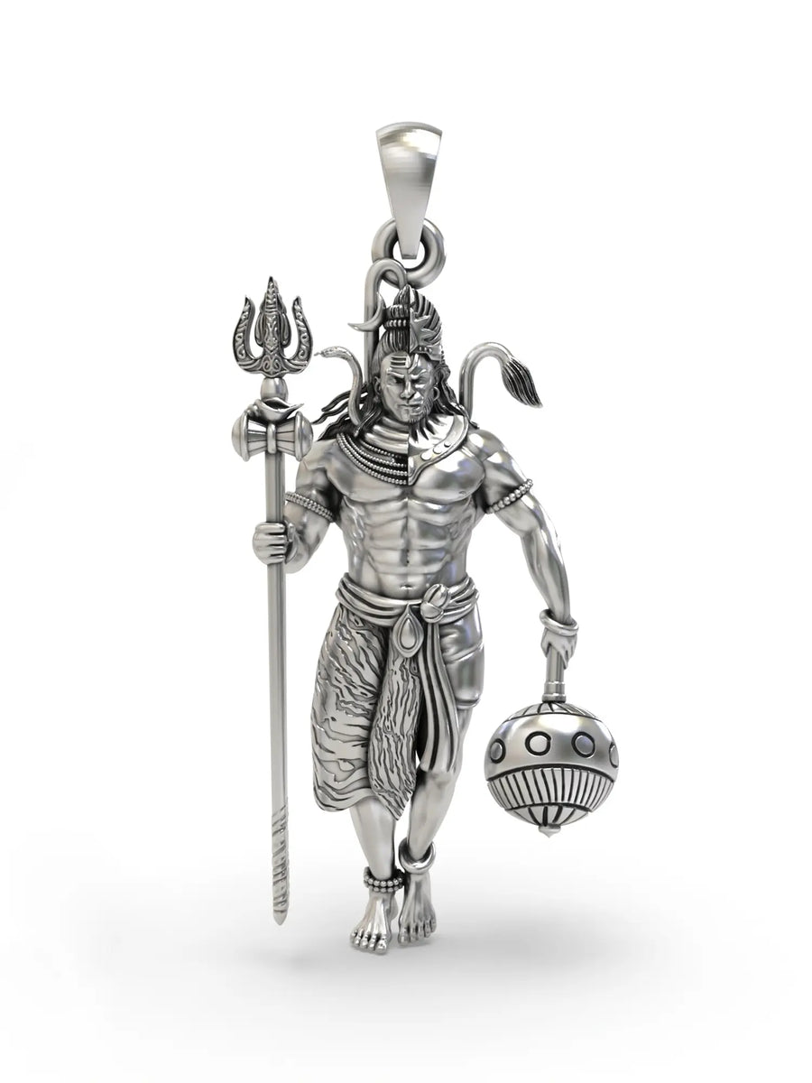 Shiva and Hanuman Sterling Silver Pendant