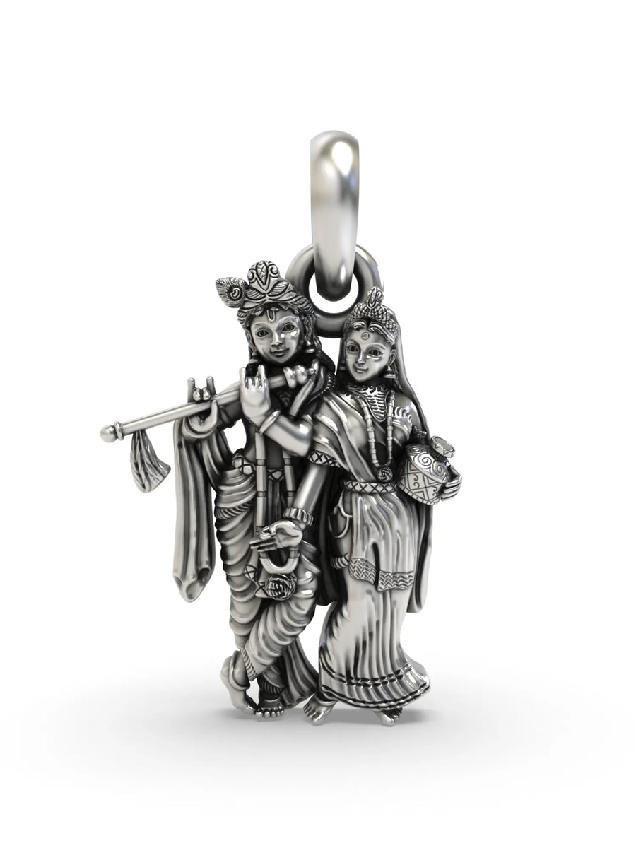 Radha Krishna Polished Sterling Silver Pendant