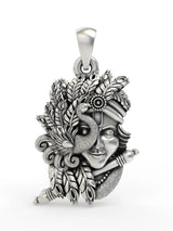Flute Krishna and Peacock Sterling Silver Pendant