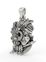 Flute Krishna and Peacock Sterling Silver Pendant