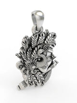 Flute Krishna and Peacock Sterling Silver Pendant