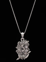 Flute Krishna and Peacock Sterling Silver Pendant