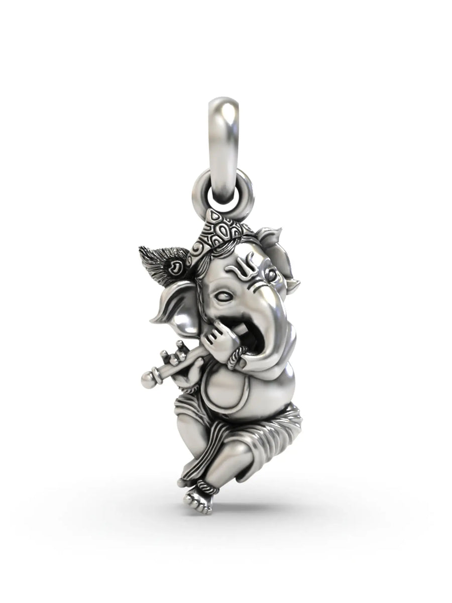 Fluted Ganesha Vintage Polish Sterling Silver Pendant