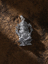 Seated Chaturbhuja Ganesha Sterling Silver Pendant