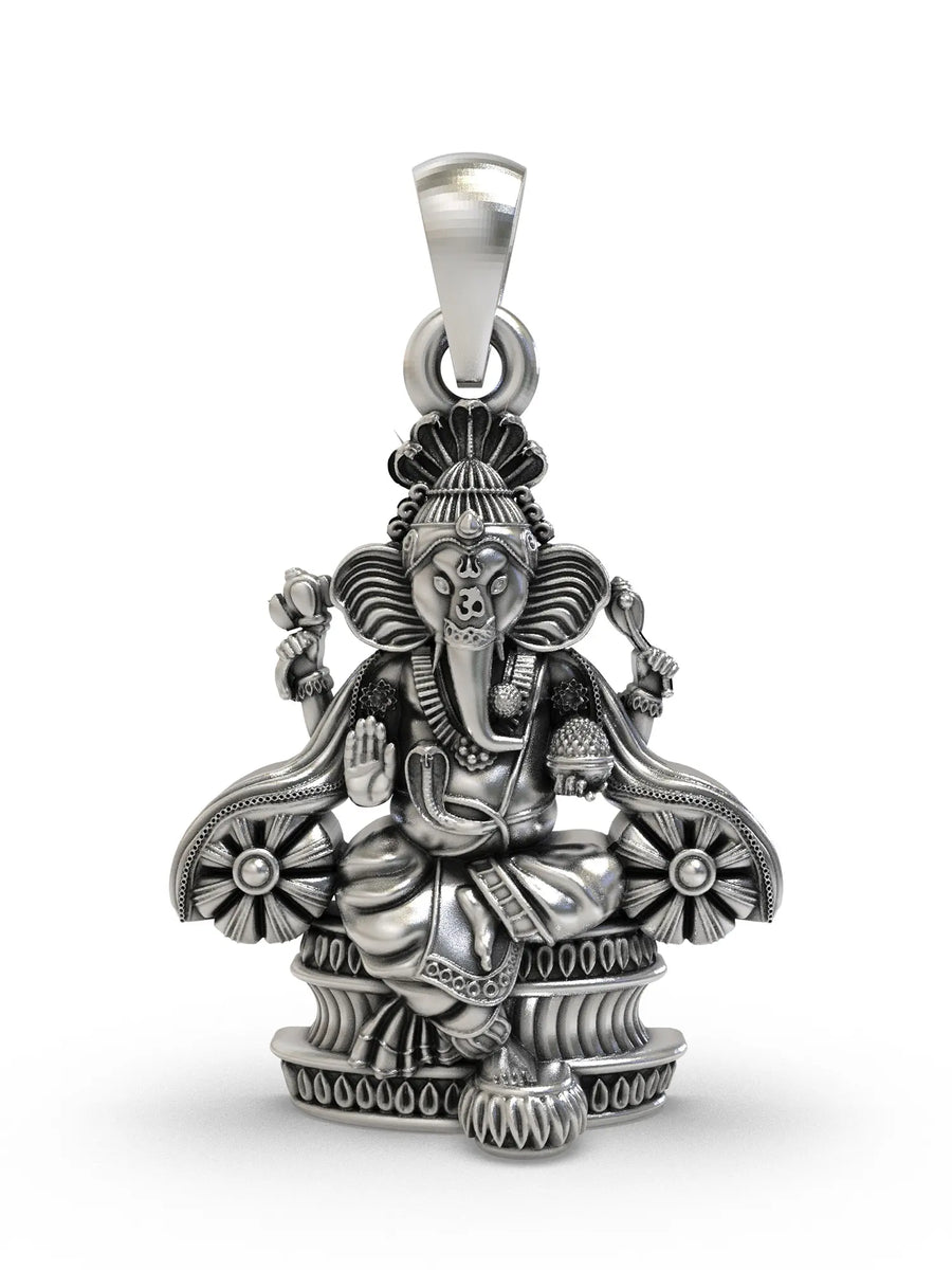 Chaturbhuja Lord Ganesha Sterling Silver Pendant