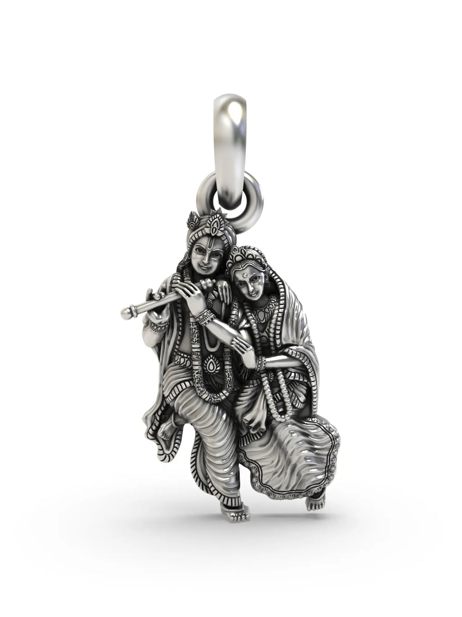 Fluted Radha Krishna Sterling Silver Pendant