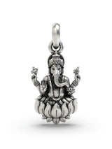 Chaturbhuja Ganesha on Lotus Vintage Silver Pendant