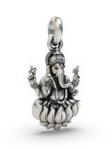 Chaturbhuja Ganesha on Lotus Vintage Silver Pendant