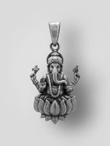 Chaturbhuja Ganesha on Lotus Vintage Silver Pendant