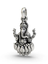 Chaturbhuja Ganesha on Lotus Vintage Silver Pendant