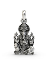 Chaturbhuja Ganesha on Lotus Vintage Silver Pendant