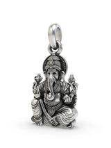 Chaturbhuja Ganesha on Lotus Vintage Silver Pendant