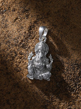 Chaturbhuja Ganesha on Lotus Vintage Silver Pendant