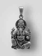 Chaturbhuja Ganesha on Lotus Vintage Silver Pendant