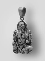 Chaturbhuja Ganesha on Lotus Vintage Silver Pendant