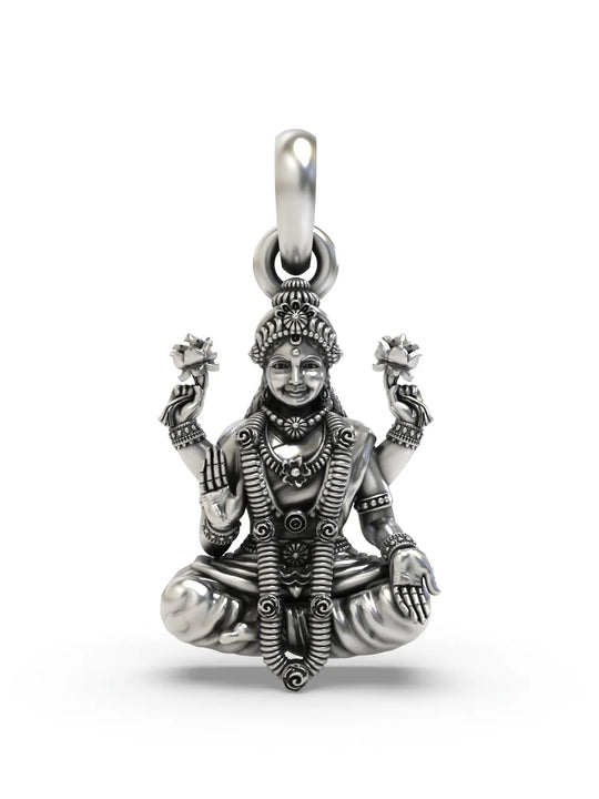 Goddess Lakshmi on Lotus Temple Sterling Silver Pendant