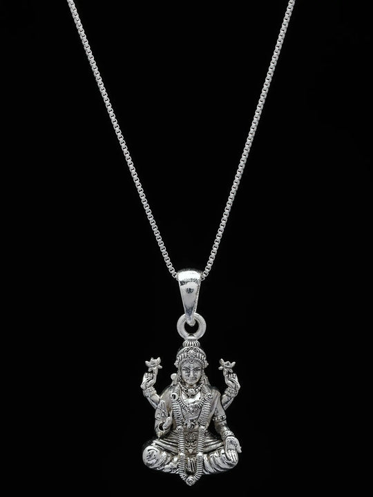 Goddess Lakshmi on Lotus Temple Sterling Silver Pendant