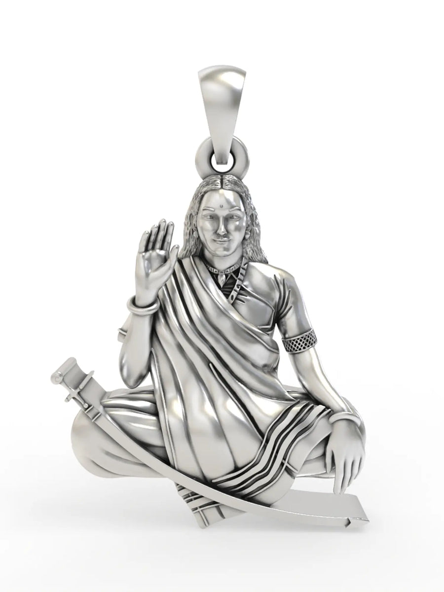 Seated Mogal Maa Sterling Silver Goddess Pendant