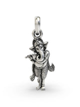 Vintage Ganesha Playing Flute Sterling Silver Pendant