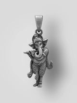 Vintage Ganesha Playing Flute Sterling Silver Pendant