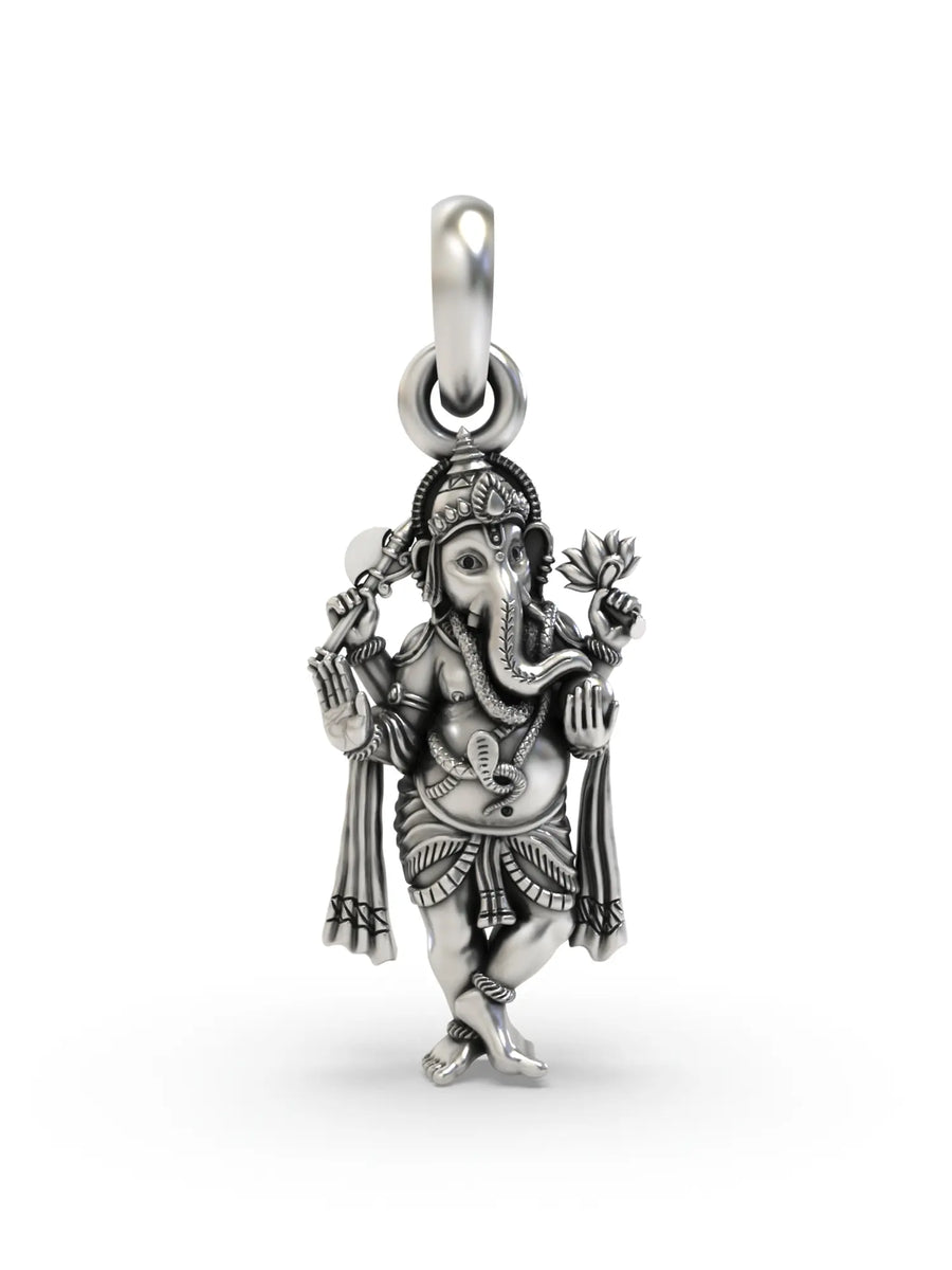Chaturbhuja Ganesha Vintage Polish Sterling Silver Pendant