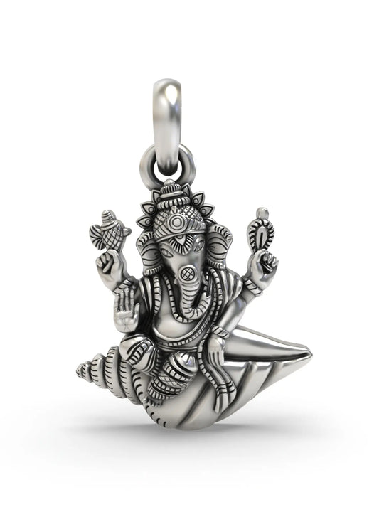 Vintage Polish Sterling Silver Ganesha on Conch Pendant
