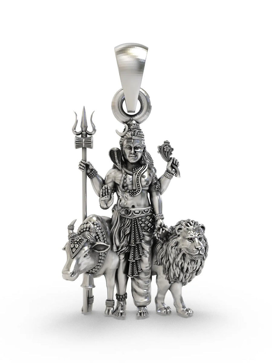 Ardhanarishvara Shiva Shakti Sterling Silver Pendant Necklace