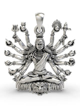 Fourteen Armed Lord Shiva Sterling Silver Pendant