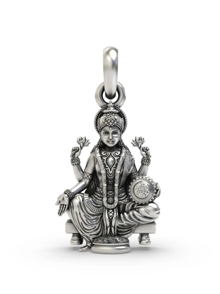 Seated Goddess Lakshmi Vintage Sterling Silver Pendant