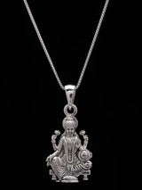 Seated Goddess Lakshmi Vintage Sterling Silver Pendant