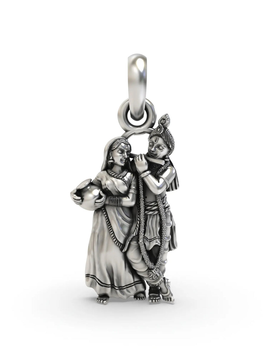 Krishna and Radha Fluting Scene Sterling Silver Pendant