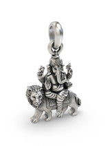 Ganesha Seated on Lion Vintage Sterling Silver Pendant