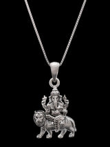 Ganesha Seated on Lion Vintage Sterling Silver Pendant