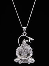 Meditating Lord Hanuman Sterling Silver Pendant