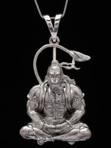 Meditating Lord Hanuman Sterling Silver Pendant