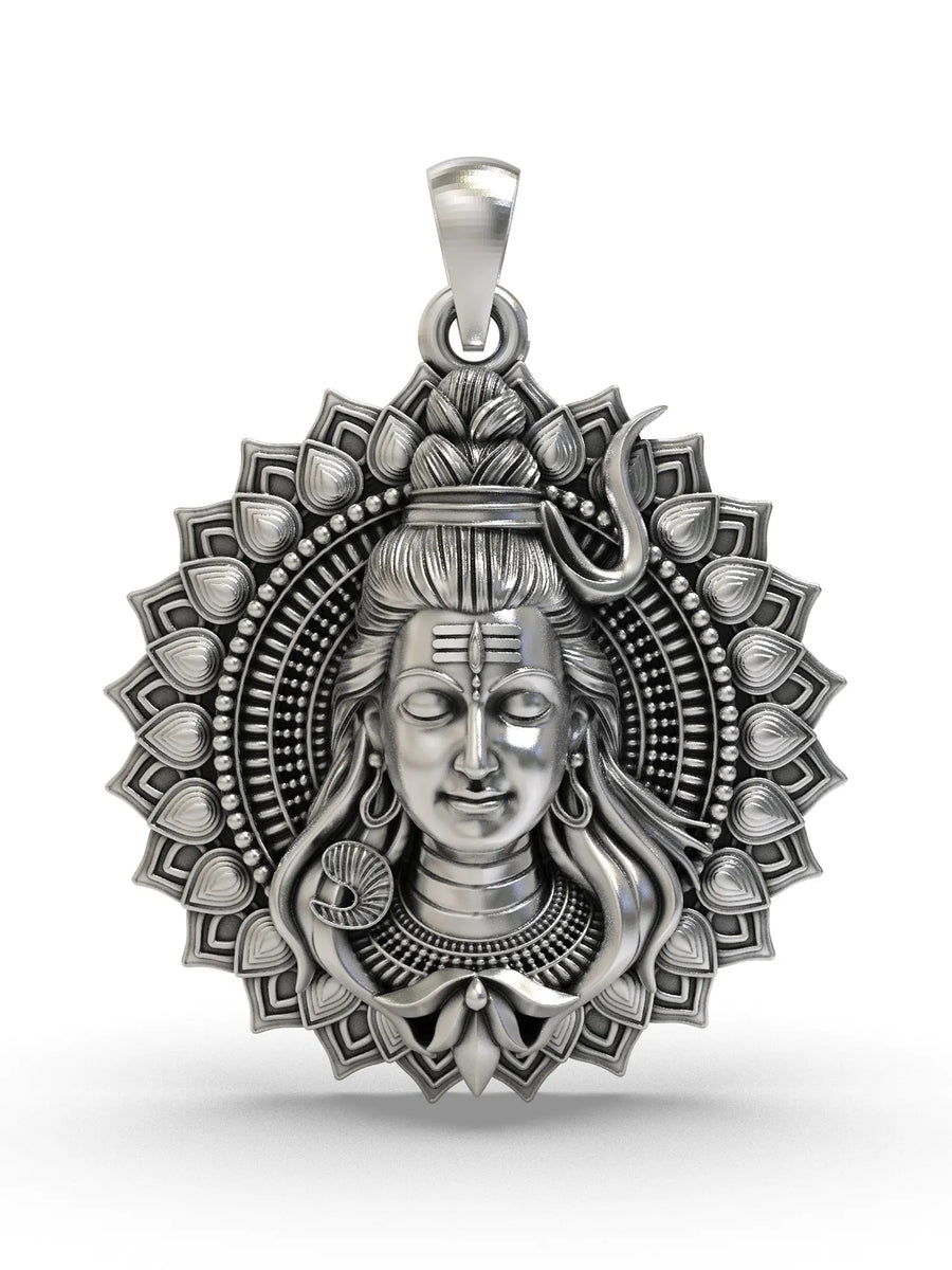 Lord Shiva Mandala Polished Sterling Silver Pendant