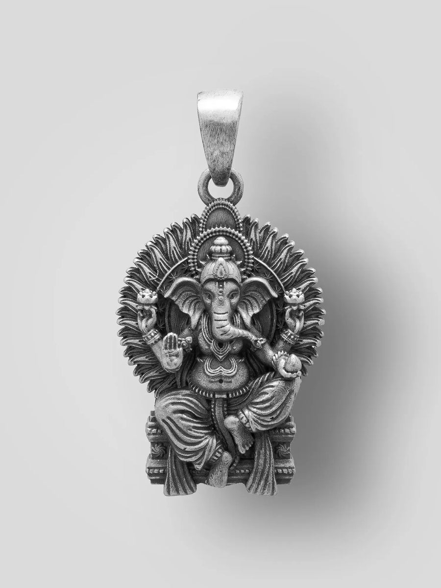 Seated Ganesha Blessing Vintage Sterling Silver Pendant