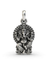Seated Ganesha Blessing Vintage Sterling Silver Pendant