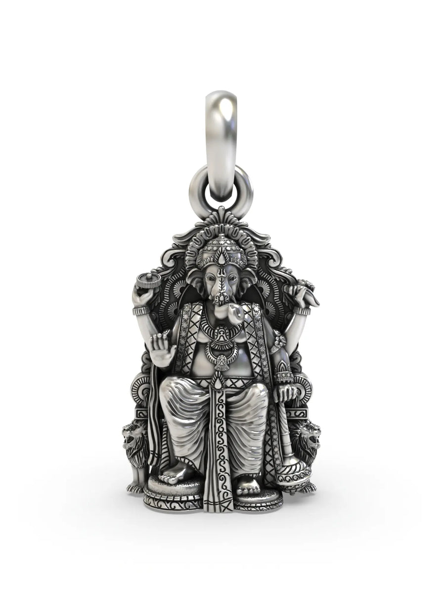 Seated Ganesha Vintage Polish Sterling Silver Pendant