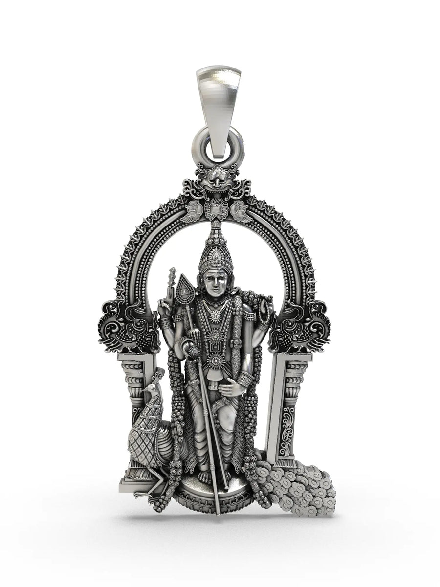 Lord Murugan Kartikeya Sterling Silver Pendant