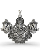 Triple Ganesha Sterling Silver Pendant