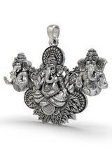 Triple Ganesha Sterling Silver Pendant