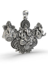 Triple Ganesha Sterling Silver Pendant
