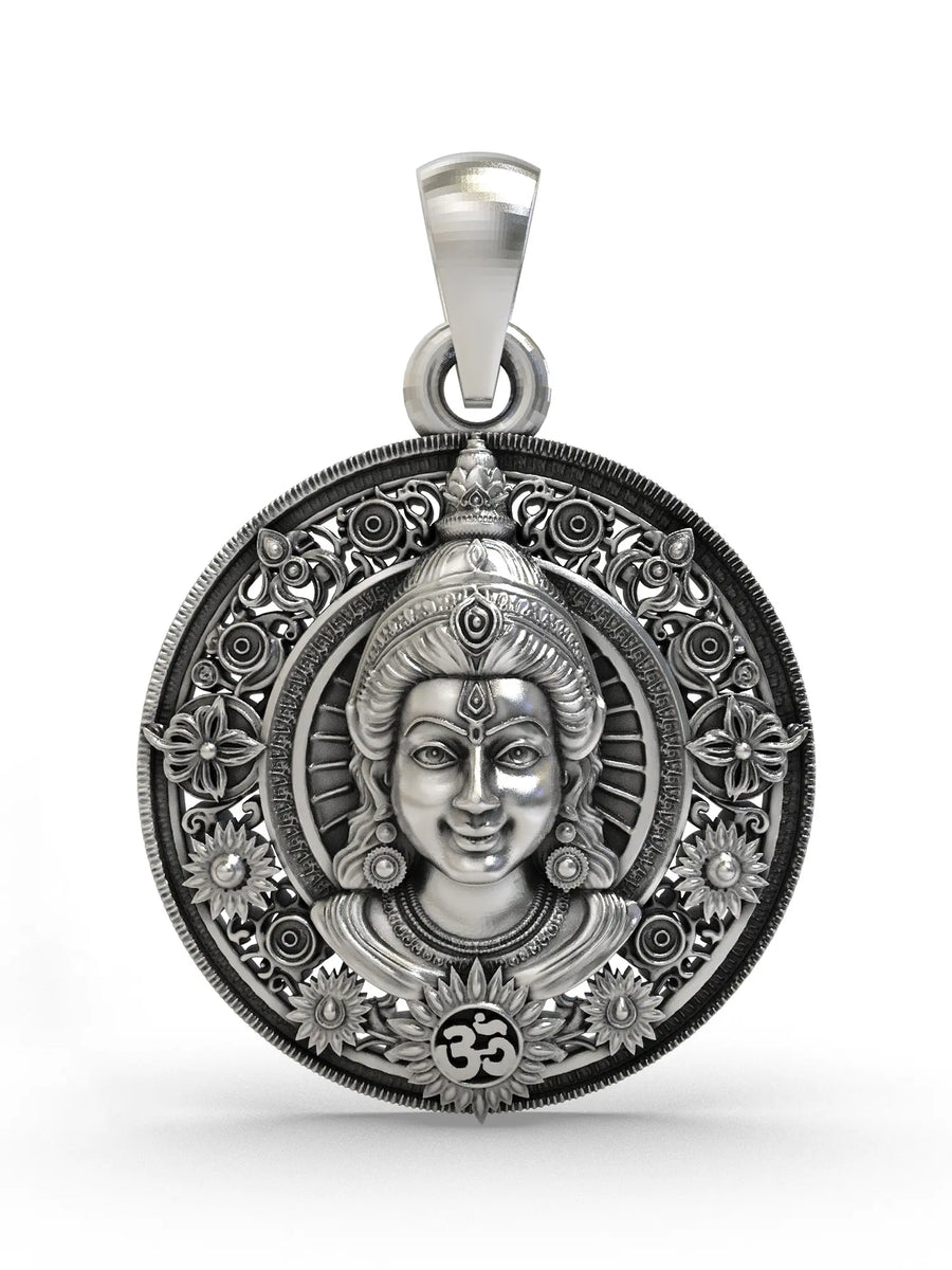 Lord Rama Face Round Sterling Silver Vintage Pendant