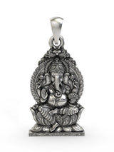 Chaturbhuja Lord Ganesha Throne Sterling Silver Pendant