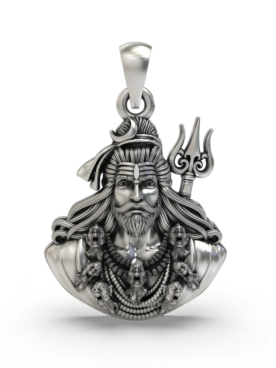Lord Shiva Bust Sterling Silver Pendant