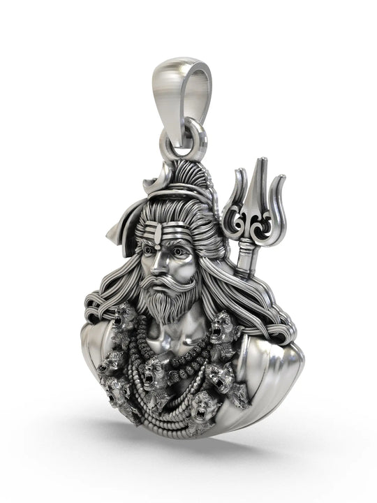 Lord Shiva Bust Sterling Silver Pendant