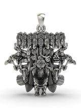 Nine-Headed Lord Ganesha Sterling Silver Pendant