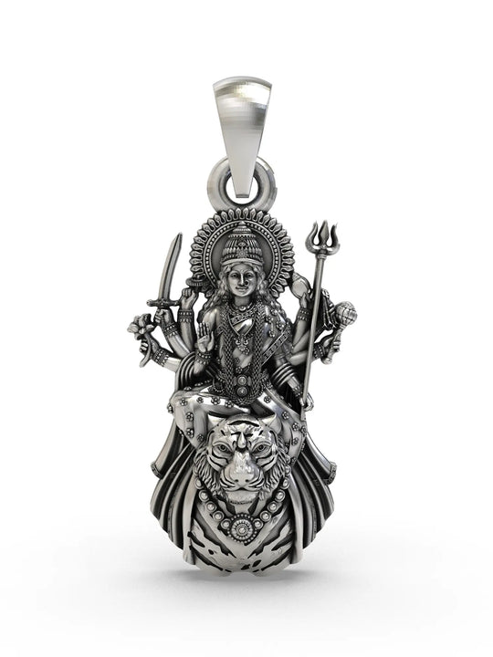 Goddess Durga Ambe Maa Sterling Silver Pendant